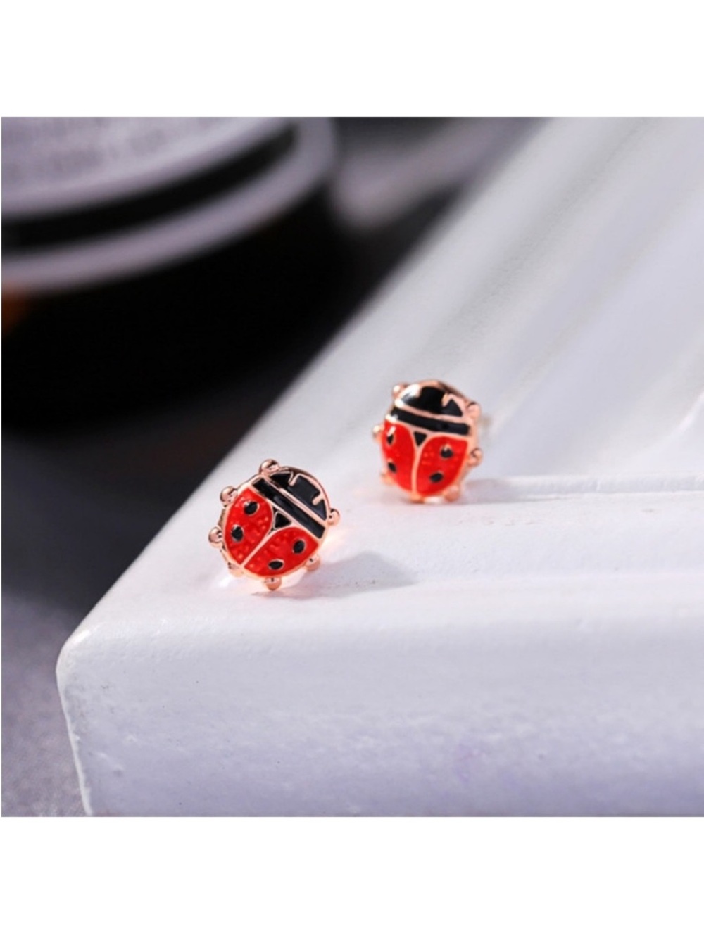 BOUTIQUE Cute Ladybug Dainty Minimalist Stud Post Earrings - Picture 4 of 7